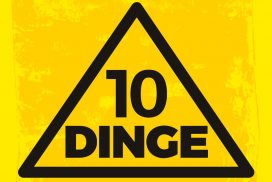 Aufschrift "10 Dinge" in schwarzem Dreieick vor gelbem Hintergrund