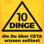 Gelbes Coverbild des Flyers mit der Aufschrift: 10 Dinfe, die du über CETA wissen solltest
