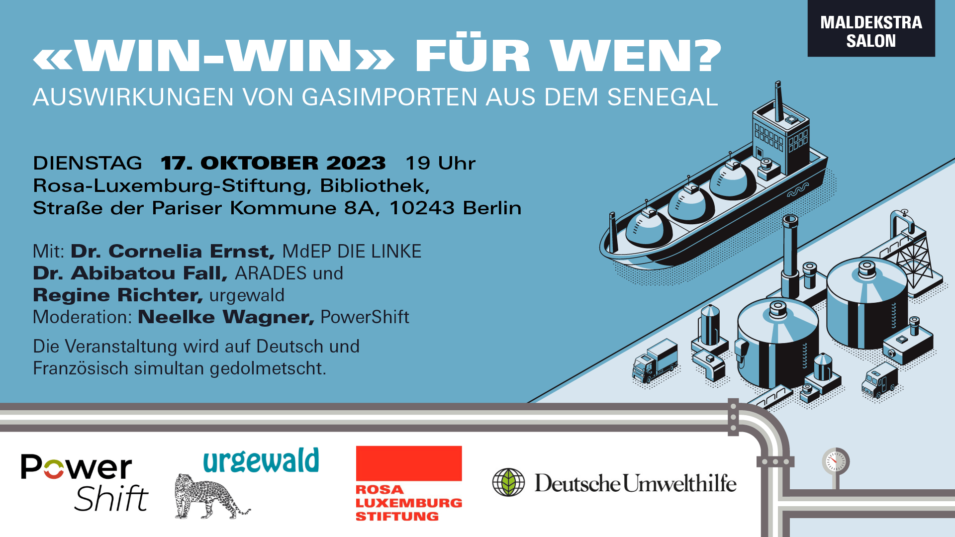 "Win-Win" für wen? Podiumsdiskussion am 17.10. 23 um 19 Uhr in der Bibliothek der Rosa-Luxemburg-Stiftung, mit Dr. Abibatou Fall, Rgeine Richter, Cornelia Ernst