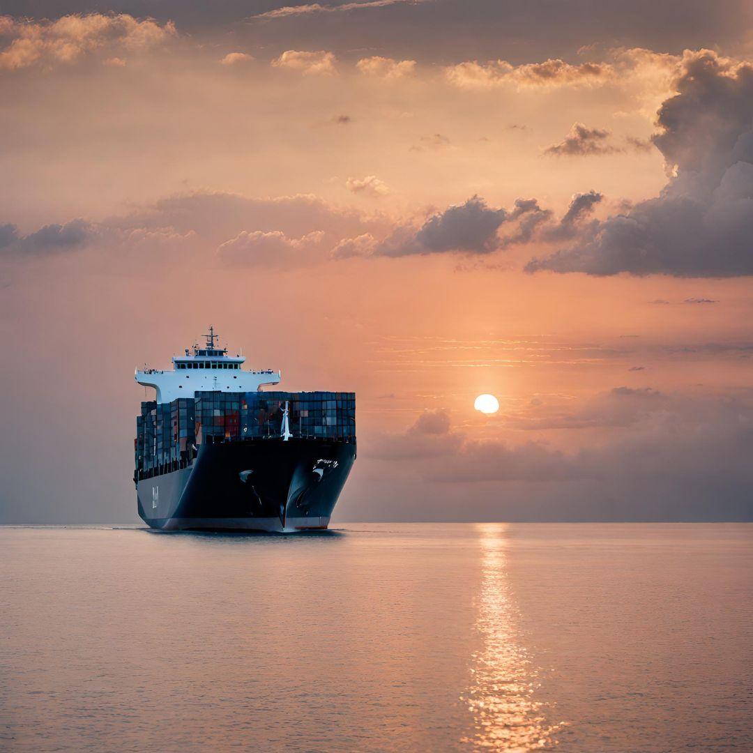 Ein Containerschiff fährt auf dem Meer